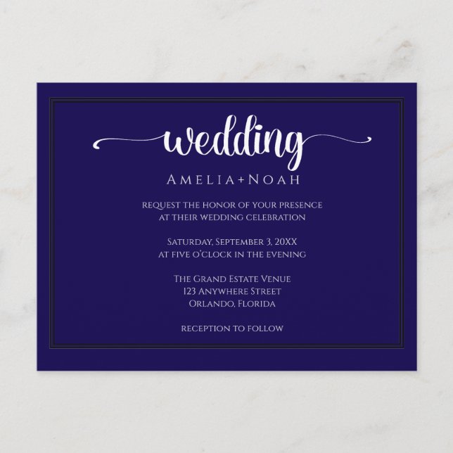  elegant navy purple wedding invitation vykort (Framsida)