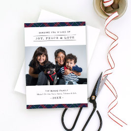 Elegant Navy Red Grönt Tartan Play Family Photo Julkort