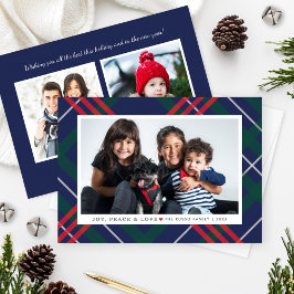 Elegant Navy Red Grönt Tartan Play Multi Photo Julkort