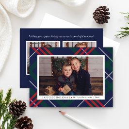 Elegant Navy Red Grönt Tartan Play Multi Photo Julkort