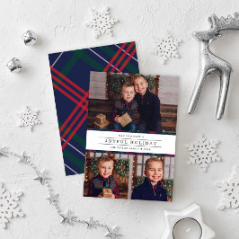 Elegant Navy Red Grönt Tartan Play Photo Collage Julkort