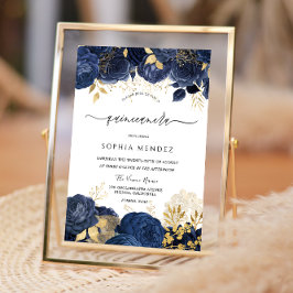 Elegant Navy Ro Guld löv Quinceanera Party Inv. Inbjudningar