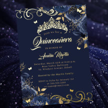 Elegant Navy Ro Guld Swirl Quinceanera