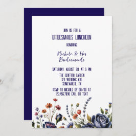 Elegant Navy Ro och Coral Bridesmaids Luncheon Inbjudningar