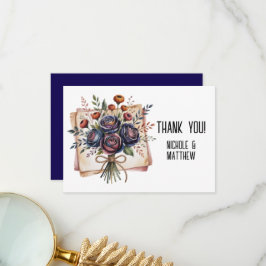 Elegant Navy Ro och Coral Bröllop Tack Kort