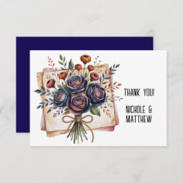 Elegant Navy Ro och Coral Bröllop Tack Kort