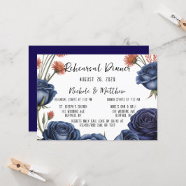 Elegant Navy Ro och Coral Rehearsal Dinner Inbjudningar