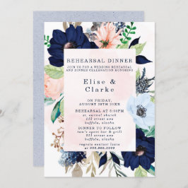 Elegant Navy Rosa Blommigt Rehearsal Dinner I Inbjudningar