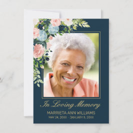 Elegant Navy Rosa ros Blommigt Photo Memorial Tack Kort
