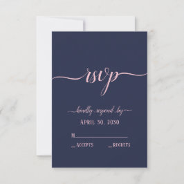 Elegant Navy Rosa Script Minimal Bröllop OSA Kort