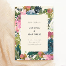 Elegant Navy Rosa Watercolor Botanical Bröllop