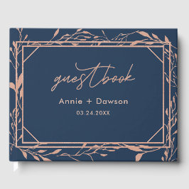 Elegant Navy & Rose Gold Blommig Bröllop Gästböcker