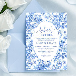 Elegant Navy Roses Digital 16th Birthday Invite Inbjudningar