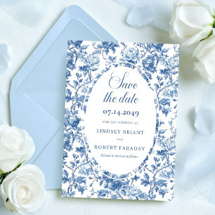 Elegant Navy Rosor Toile Spara Datum Bröllopsbil Inbjudningar