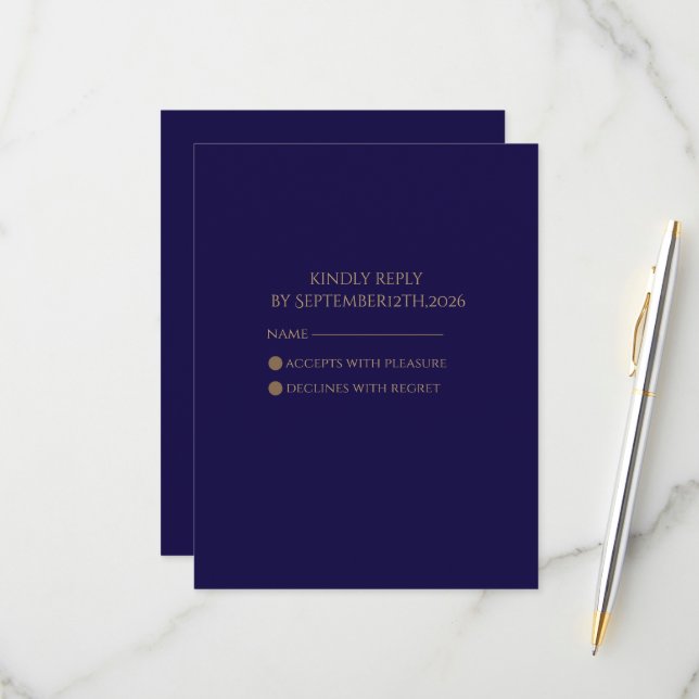 Elegant Navy RSVP-kort OSA Kort (Fram/Back In Situ)