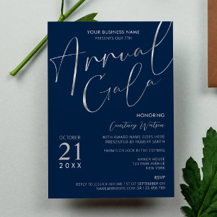 Elegant Navy & Silver Business Party Årlig Gala Inbjudningar