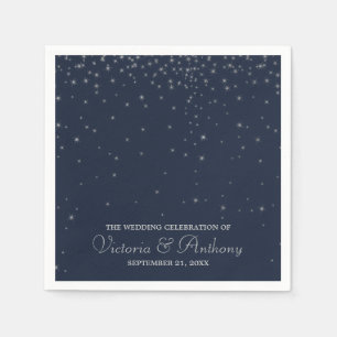 Elegant Navy & Silver Fallande Stjärnor Bröllop Pappersservett