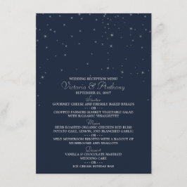 Elegant Navy & Silver Falling Stars Bröllop Menu Meny