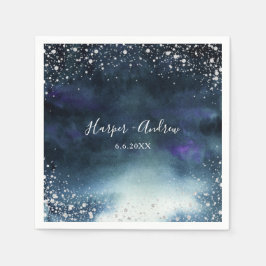 Elegant Navy Silver Glitter Bröllop Pappersservett