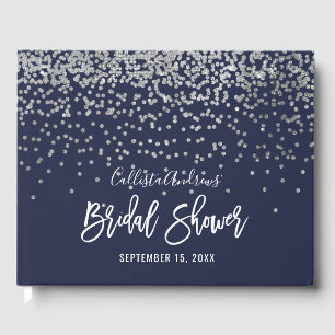 Elegant Navy Silver Glitter Confetti Möhippa Gästböcker