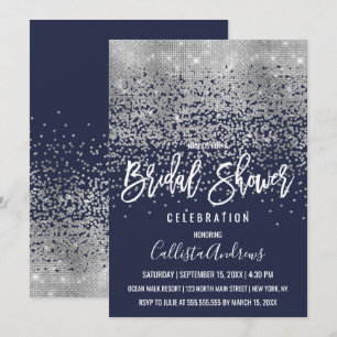 Elegant Navy Silver Glitter Confetti Möhippa Inbjudningar