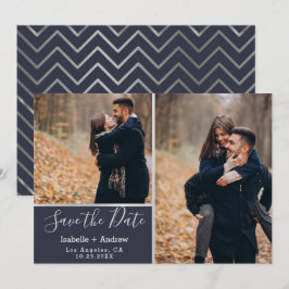 Elegant Navy Silver Photo Collage Spara datum Datumet