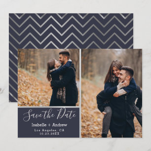 Elegant Navy Silver Photo Collage Spara datum Datumet