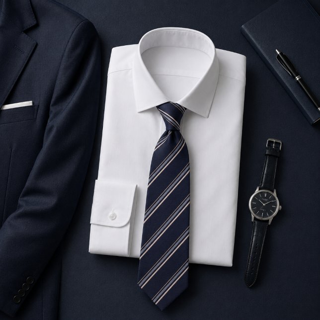 Elegant Navy Silver Randigt Mönster Slips (Skapare uppladdad)