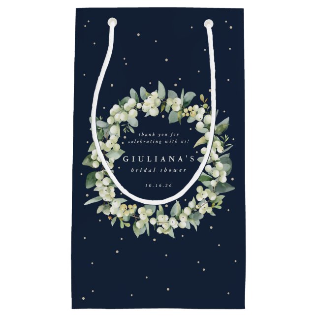 Elegant Navy Snowberry+Eucalyptus Bröllopsdusch (Framsidan)