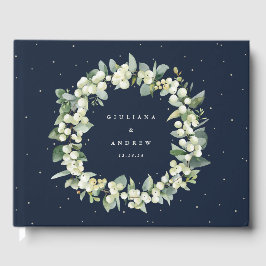 Elegant Navy Snowberry+Eucalyptus WAN Bröllop Gästböcker