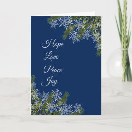 Elegant Navy Snowflake & Gräs Folke-Helgdag Card Helgkort
