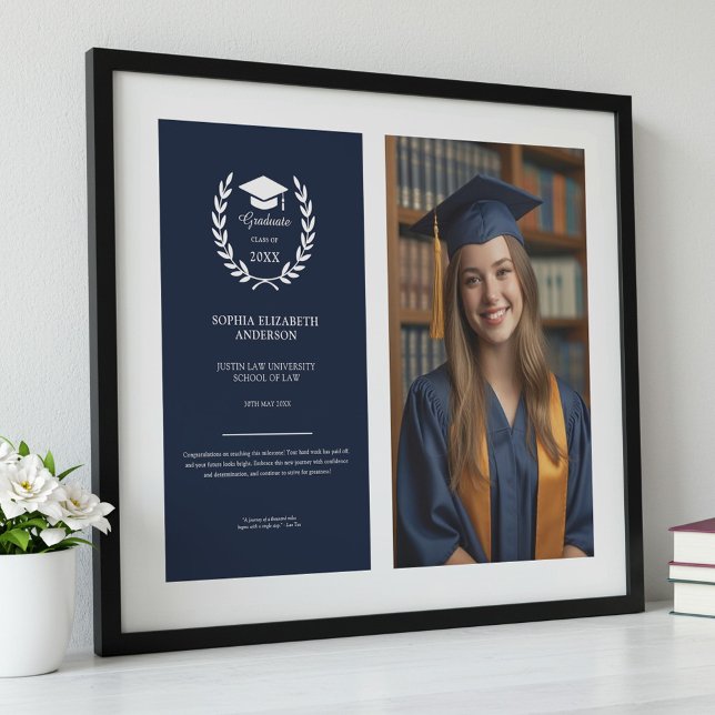 Elegant Navy Studenten Photo Achievement Ram Poster (Skapare uppladdad)