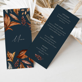 Elegant Navy & Terracotta Flowers Bröllop Meny
