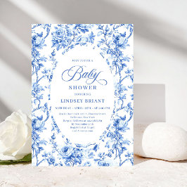 Elegant Navy Toile de Jouy Rose Baby Shower Invite Inbjudningar