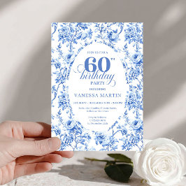 Elegant Navy Toile Roses 60th Birthday Invite Digi Inbjudningar