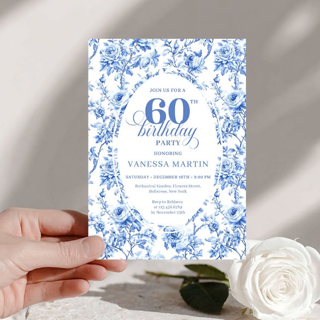 Elegant Navy Toile Roses 60th Birthday Invite Digi Inbjudningar (Elegant Navy Toile Roses 60th Birthday Invite Digital

)