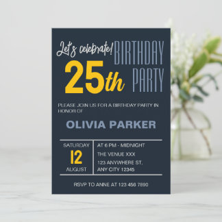 Elegant Navy Trendig Vuxen Birthday Celebration Inbjudningar