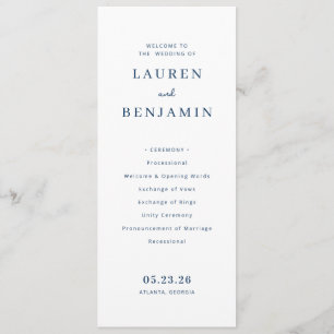 Elegant Navy Typografisk Bröllopsceremoni Program