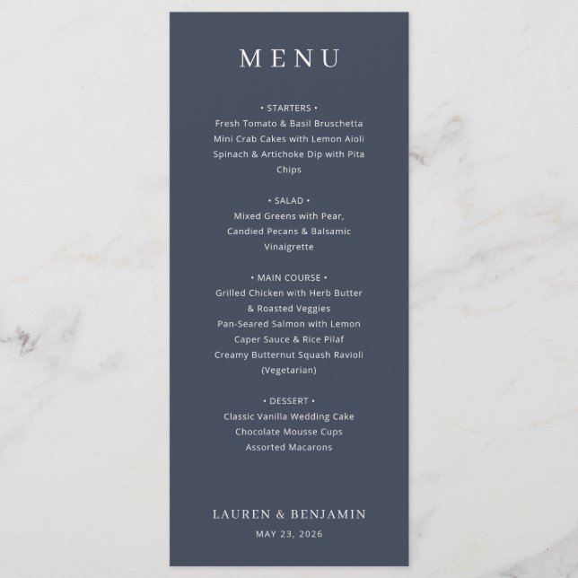 Elegant Navy Typographic Menu Meny (Framsida)
