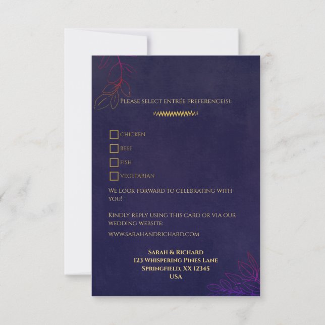 Elegant Navy Velvet Guld accents Bröllop OSA (Baksida)