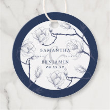 Elegant Navy & Vit Blommig Bröllop Tack