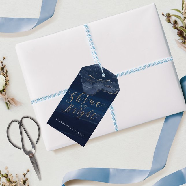 Elegant Navy Watercolor Bläck & Golden Jewel Presentetikett (Skapare uppladdad)