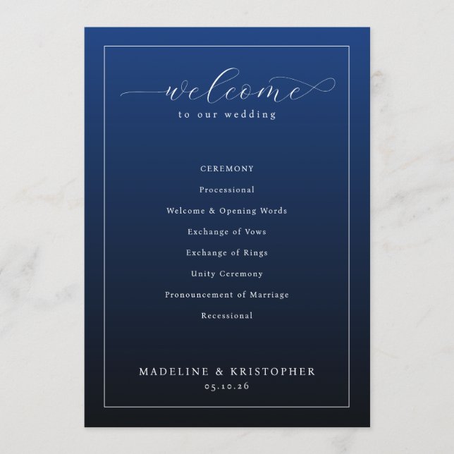 Elegant Navy Wedding Ceremony Program (Framsida)