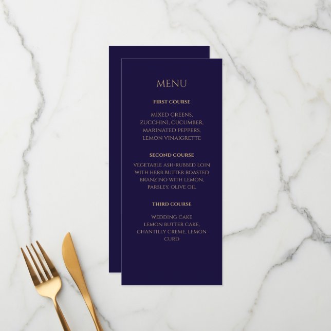 Elegant Navy wedding Menu Meny (Fram/Back In Situ)