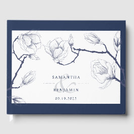 Elegant Navy & White Blommigt Photo Bröllop Gästböcker