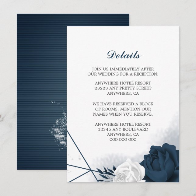 Elegant Navy & White-blommor - detaljer i djurutry Tilläggskort (Fram/baksida)