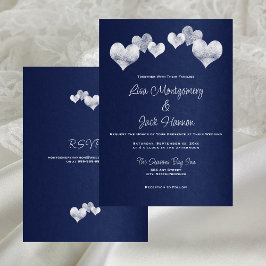 Elegant Navy White Bröllop Inbjudningar