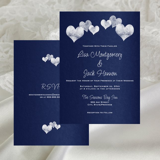 Elegant Navy White Bröllop Inbjudningar (Elegant Navy White Wedding Invitation)