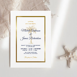 Elegant Navy White Guld Träd Handflatan Modern Brö Inbjudningar
