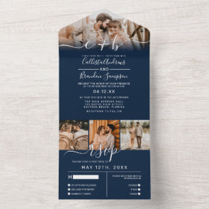 Elegant Navy White Photo Monogram Bröllop OSA